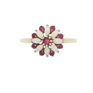 9ct Yellow Gold Ruby and Opal Cluster Ring dated 2005 - Picture 1 of 5