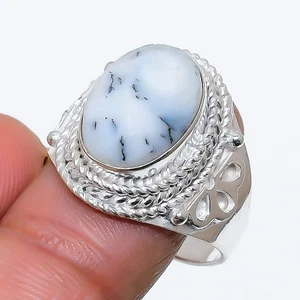 Natural Dendrite Opal Gemstone 925 Sterling Silver All Size Ring For Gift - Picture 1 of 1