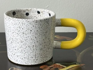 RECREATION CENTER Mug Dot Speckled Glazed Ceramic Yellow Rubber Handle Handmade - Picture 1 of 6