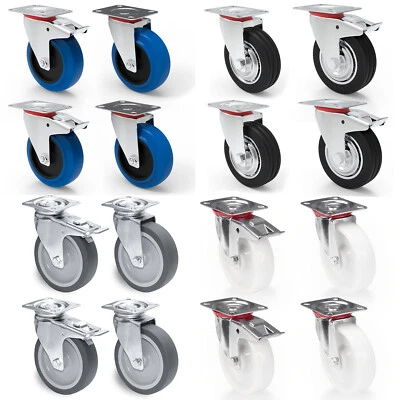 Transportrollen Set 4 x Lenkrollen Bockrollen Vollgummi Schwerlastrollen Möbel  - Bild 1 von 4