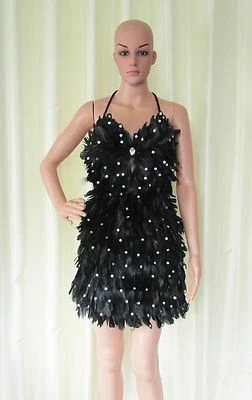 Da NeeNa R70 Black Feather Latin Dance Burlesque Drag Sequin Dress M - Image 1 of 3