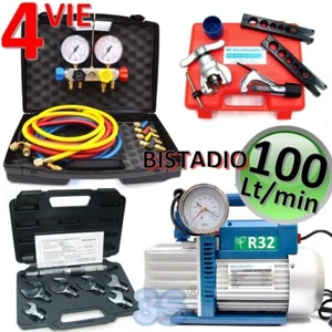 Kit professionale pompa bistadio 100 Lt omologata per gas R32, set manometri 4 v - Imagen 1 de 2