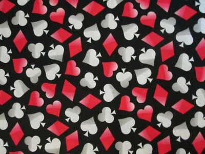 DECK OF CARDS PLAYING CARD SUITS GAMES CHANCE WHITE COTTON FABRIC FQ - Image 1 of 4