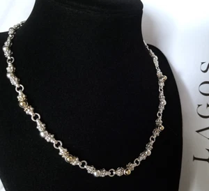 LAGOS - Collar de eslabones de estación de caviar de plata esterlina y puntos de oro de 18 quilates - ¡Prístino! - Imagen 1 de 8
