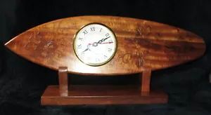Hawaii Vintage Tiger Koa Holz Uhr Surfbrett und Ständer 14 1/2" x 6" Höhe - Bild 1 von 10