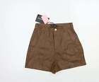 PRETTYLITTLETHING Womens Brown Polyester Hot Pants Shorts Size 8 L3 in Regular B