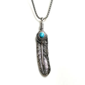 "Collar de acero inoxidable para joyería punk Goross pluma colgante cadena rolo 24" - Imagen 1 de 13