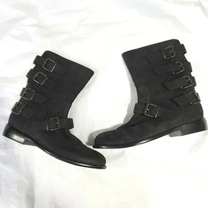 NEW GUISEPPE ZANOTTI BLACK LEATHER BUCKLED BRUSHED BOOTS 8.5 US 41.5 EU - Picture 1 of 5