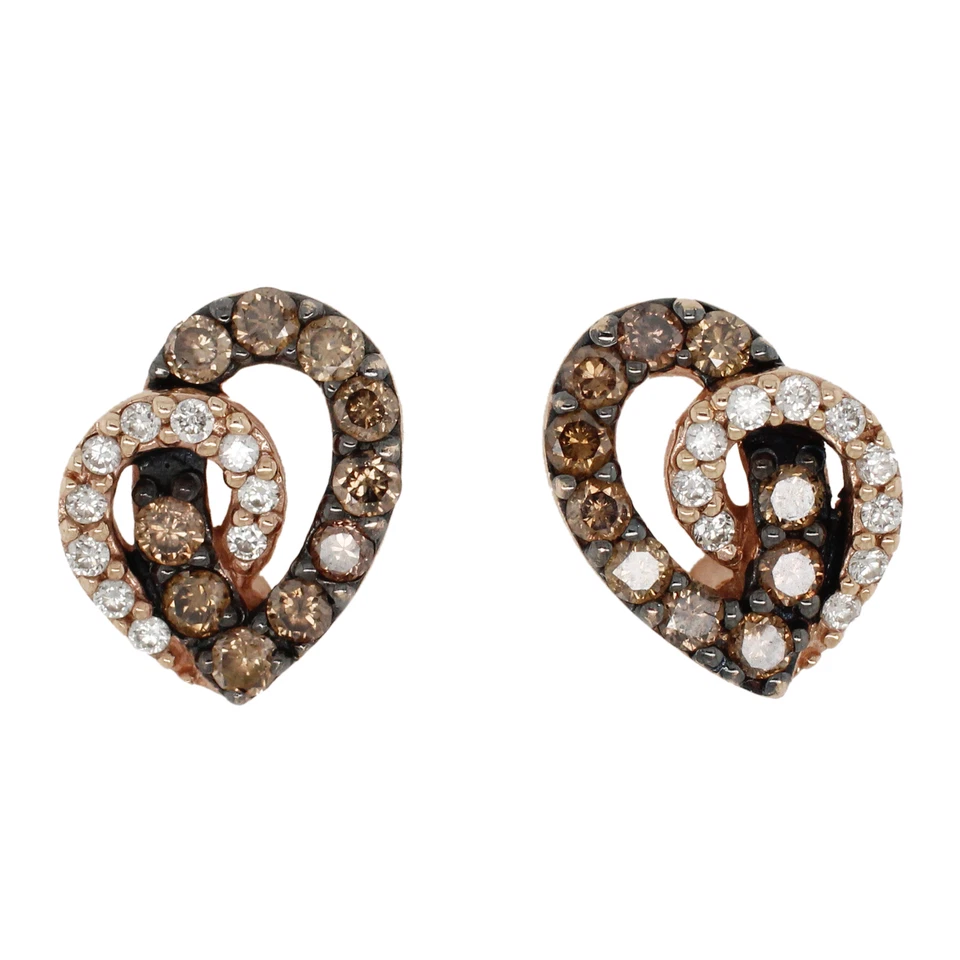 Le Vian Chocolatier Brown & White Diamond Heart Stud Earrings - 14k Rose Gold - Image 1 of 4