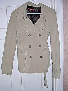 NEW Soft Merona Tan Beige Jacket Coat Medium M Button Belt Collar Lined Women's - Picture 1 of 12