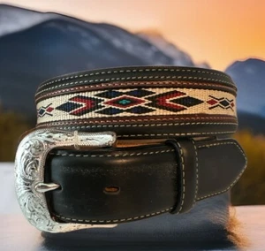 Justin PECOS Western Leather Belt Size 32 NWT List $48 - Picture 1 of 6