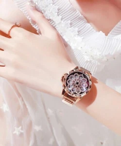Damen-Armbanduhr 360 Grad Rotation Mesh Magnetschnalle Sternenhimmel Quarz - Bild 1 von 12