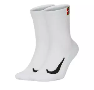 Nike Court Multiplier Cushioned Crew 2 Pairs Mens Tennis Socks White Multi Size - Picture 1 of 6