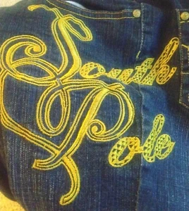 SouthPole Damen Jeans blau Denim Spell Out gold bestickt Größe 9 - Bild 1 von 10