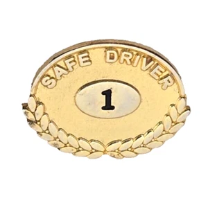 Safe Driver 1 Year Gold-Tone Award Lapel Pin Pinback Brooch (K6F) - Picture 1 of 2
