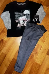 JORDAN Boy's AIR JORDAN T-Shirt Joggers Pants Outfit 2T Black NWT - Picture 1 of 6