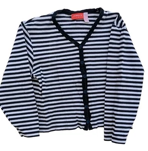 Liz Claiborne Shirt Women Sz M Black White Striped Waffle Knit Crop Cardigan Y2K - Picture 1 of 11