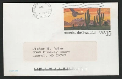 US 1987 #UX117 - 15c Red-Tailed Hawk & Sonora Desert Postal Card Used - Image 1 of 2