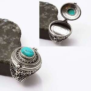 Turquoise Ethnic Handmade Poison Ring Jewelry US Size-7 AR 4981