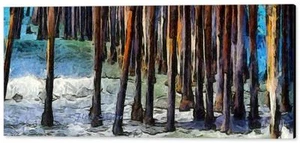 Lienzo Pismo Pier Pilings abstracto de Floyd Snyder California paisaje marino 16x48 - Imagen 1 de 4