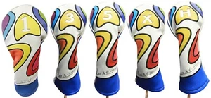 Majek Retro Golf 1 3 5 X H Driver Wood Hybrid Headcover Psychedelic Design Style - Picture 1 of 11
