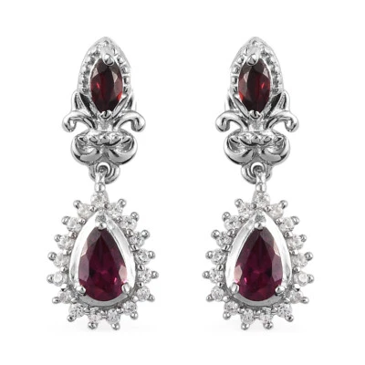 Anthill Garnet & Zircon Dangle Earrings Platinum Plated Sterling 1.00ctw - Imagem 1 de 4