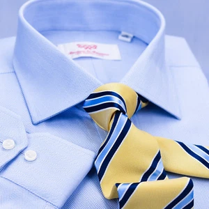 Camisa de vestir de negocios con puño único espina de arenque azul exclusiva moda con bolsillo - Imagen 1 de 12