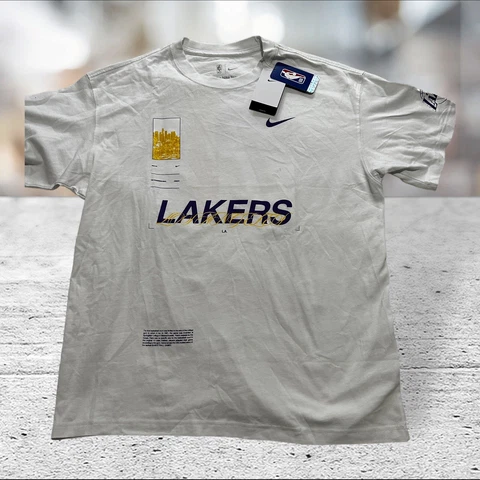 Nike Lakers Men's Short Sleeve Tee Shirt Crew Neck white size Large White Purple Cover