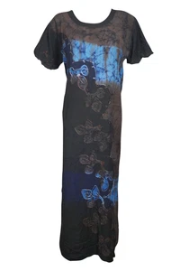 BohoGypsyHippy Long Dress Tie Dye Rayon Round Neck Loose Summer Beach Dresses L
