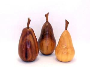 Set of 3 Hand Carved Wooden Pear Decorations - Vintage Treen Faux Fruit Decor - Picture 1 of 4