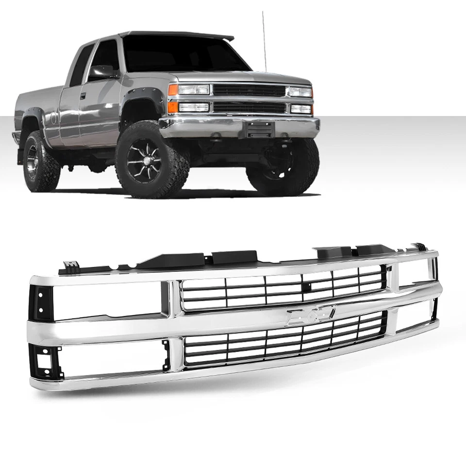Chrome Grille w/ Black Insert Fit For 1994-1998 Chevy C/K 1500 2500 3500 Truck Foto 1 de 4