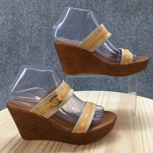 Tacones Nine West para mujer 8,5 M Brina punta abierta cuña marrón tela multicolor Italia - Imagen 1 de 16