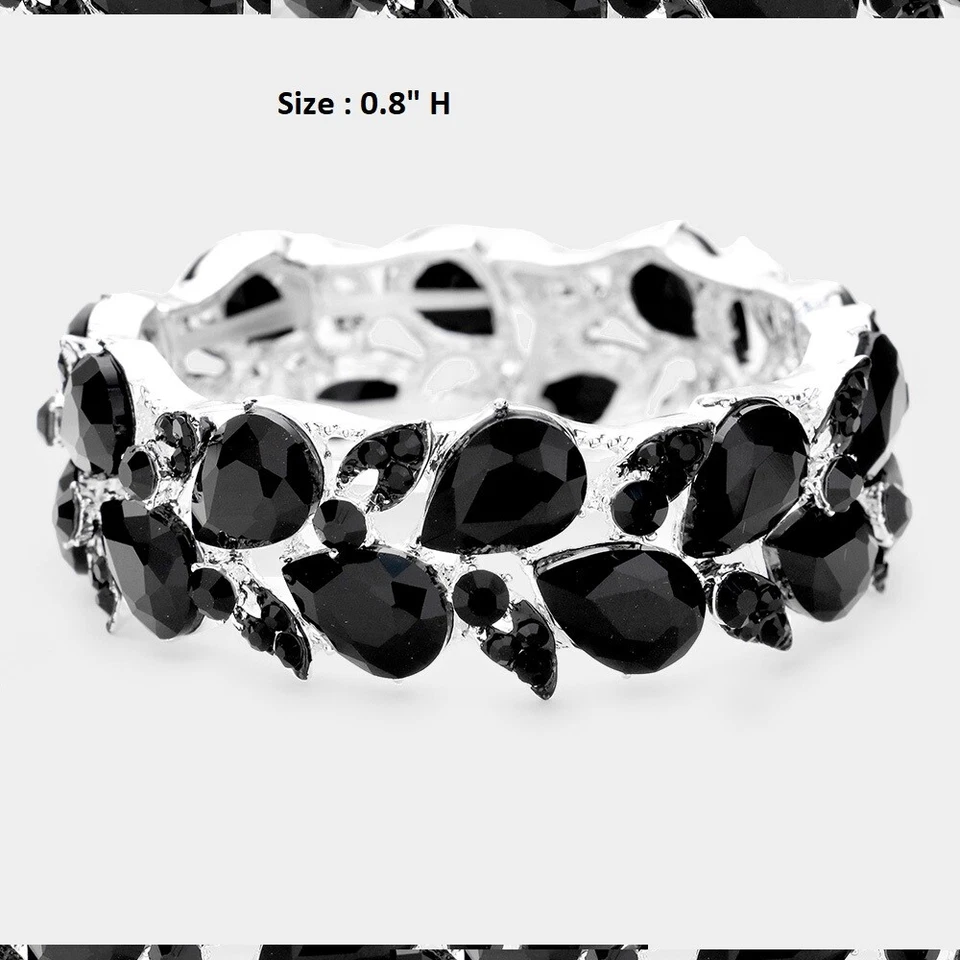 Crystal Rhinestone Cocktail Stretch Bangle Bracelet Wedding Statement Bridal  - Image 1 of 1