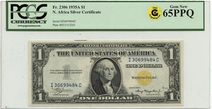 1935A $1 N. Africa Silver Certificate FR#2306 PCGS GEM 65 PPQ GCC Gold - Picture 1 of 2