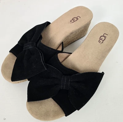 Sandalias de cuña UGG para mujer Jaycee negras de gamuza con lazo alpargata talla 8 boho Foto 1 de 4