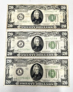 (LOT OF 3) 1928 B $20 Twenty Dollar Federal Reserve Note REDEEMABLE IN GOLD! - Picture 1 of 6