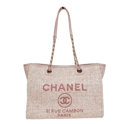 Bolso de Paja Chanel Deauville MM A67001 Rosa GHW #1553 Foto 1 de 4