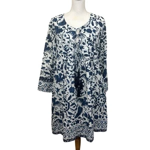 La Plage blue/white batik dress, coastal, beach, vacation, ethnic inspired - Picture 1 of 6