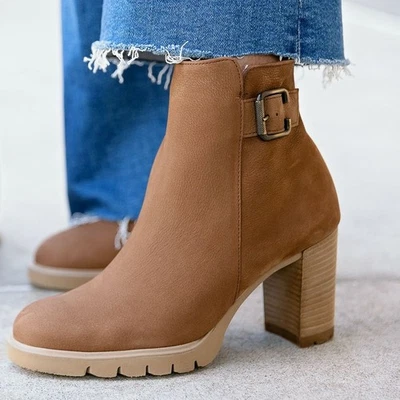 Botines Paul Green Selma Suela Lug EE. UU. 8,5 Hebilla Moto Bronceado Nubuck NUEVO Foto 1 de 4