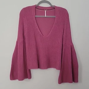 Free People Mauve Cotton Bell Sleeve Crop V-neck sweater Sz XS - Picture 1 of 10