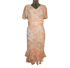 Vintage 90s Y2K JBS Top And Midi Skirt Set Peach Orange Ruffles Romantic Large - Picture 1 of 15