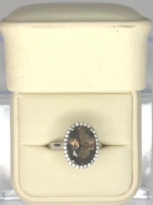 Anillo de cuarzo ahumado y circón - plata de ley, marrón, talla 10 Foto 1 de 4