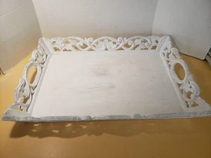 BANDEJA rústica manijas de madera primitivas talladas a mano para servir mango Shabby Chic vintage - Imagen 1 de 7