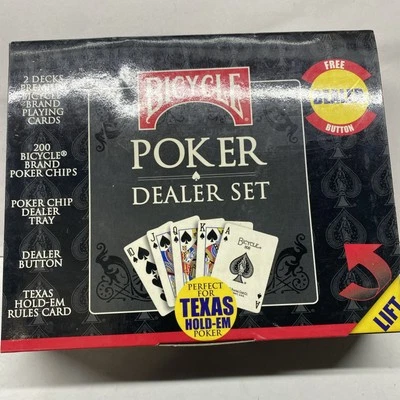 Bicycle Poker & Dealer Set - 2 Decks Cards 200 Poker Chips Tray NEW - Image 1 of 2
