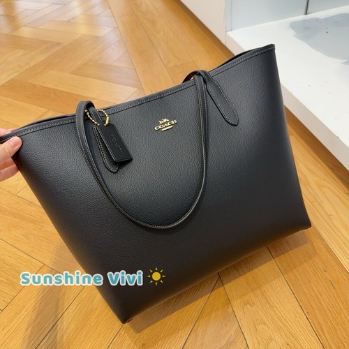 Borsa Coach City nuova con etichetta doppia faccia in pelle CR111 oro nero