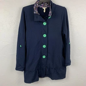 Matilda Jane Jacke Damen XL marine lang Rüschensaum Taschen Reißverschluss Knopf Blumen - Bild 1 von 8