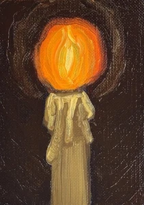 Aceo Original Art Card Oil Painting Realism Flame Fire Candle Still Life Mikah - Picture 1 of 6