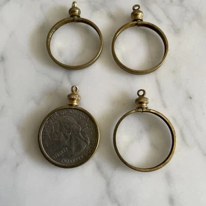 4  VTG Brass U.S. Quarter Canadian Quarter Holders Coin Bezels - Picture 1 of 2