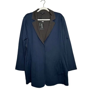 Worth New York Strick Blazer Gr. XL dunkelblau braun seitlicher Reißverschluss Kragen Tasche Neu - Bild 1 von 6