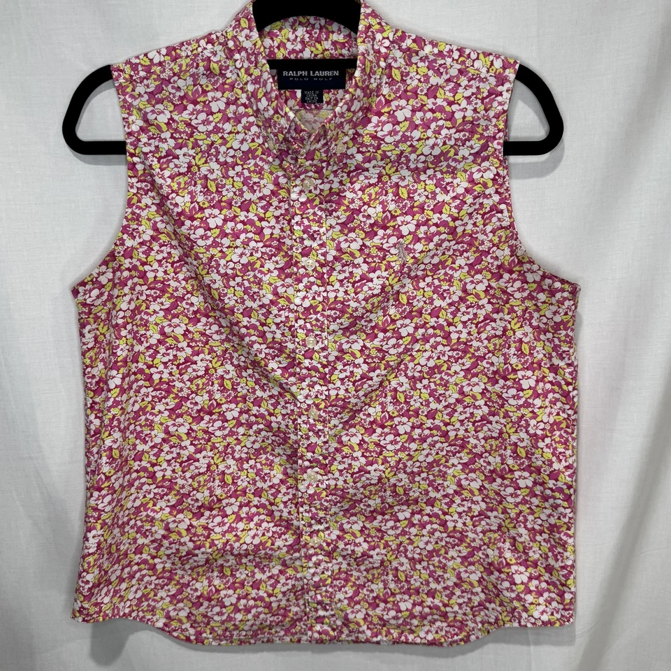 Camisa de golf Ralph Lauren Polo Golf para mujer talla 12 rosa con cuello floral Foto 1 de 4